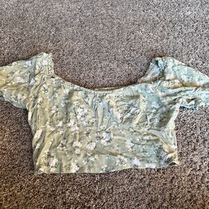 Hollister Light Green Floral Crop Top